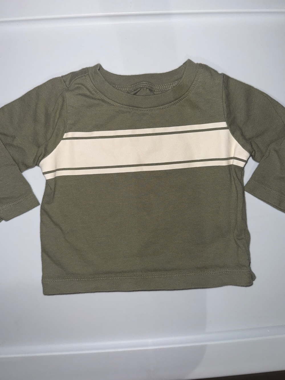 Old Navy Olive Green Long-Sleeve Tee with Cream Stripe